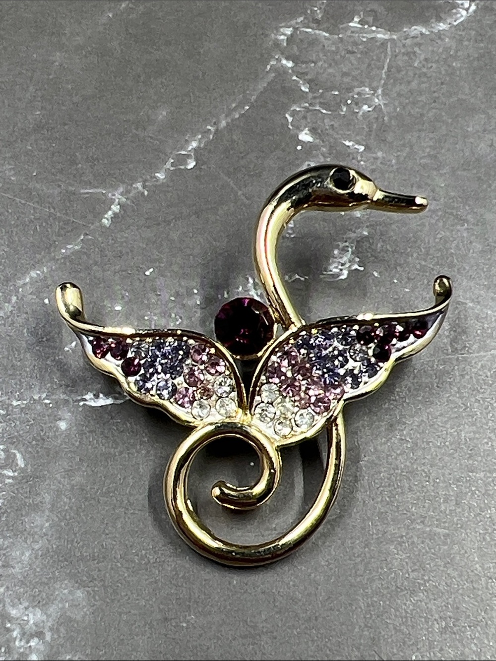 Vintage Swan Rhinestone Brooch Pin